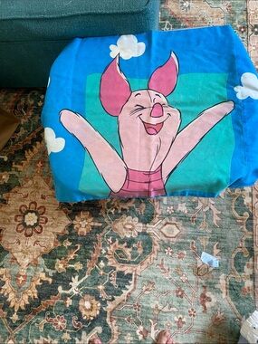 Piglet Disney pillow case - Bright Blue & Pink other side Winnie the poo